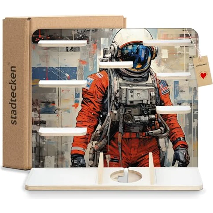 stadtecken Holzregal für Musikbox I Geeignet für die Toniebox und ca. 50 Tonies I Perfekte Tonie Aufbewahrung im Kinderzimmer I Zum Aufstellen oder Aufhängen I Astronaut, groß – Bild 7