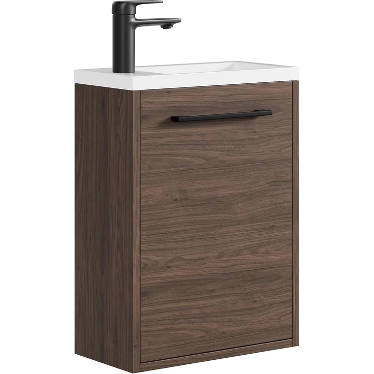 Badplaats Gäste-WC Möbel Florence 40 x 22 cm – Walnuss – Handwaschbeckenunterschrank mit weißem Waschbecken – Bild 1