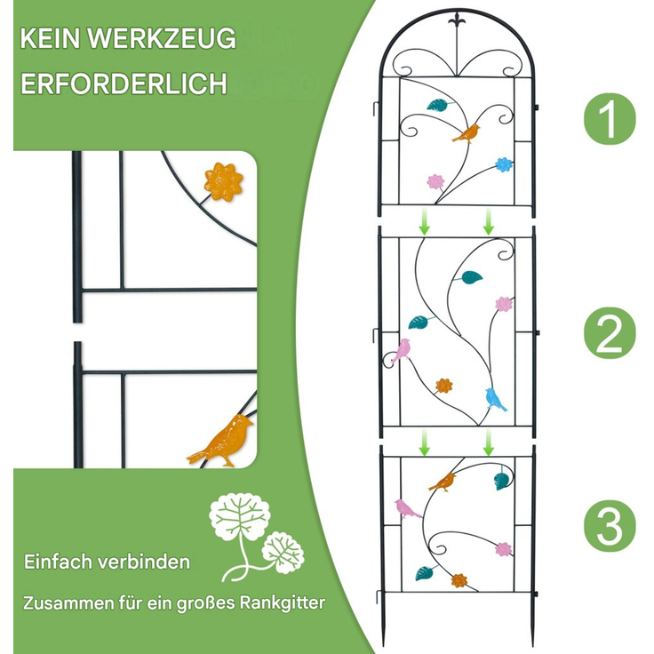 UNHO 2 Set Rankhilfe Rankgitter Metall Gartenspalier 98x214 cm Deko Rankzaun Spalier Rosen Gartendeko Sichtschutz Metall Schwarz – Bild 3
