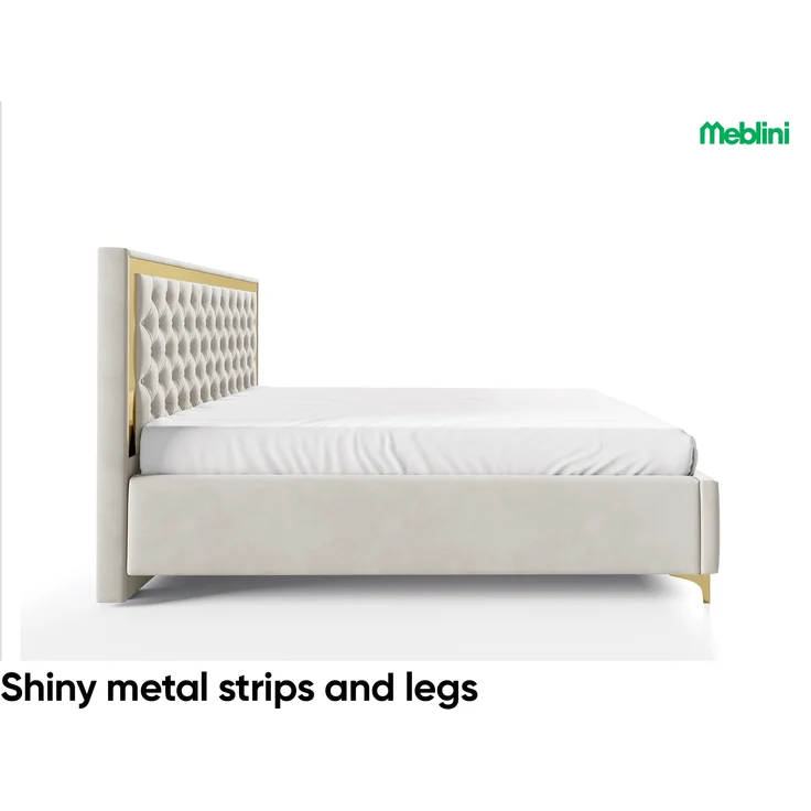 MEBLINI Polsterbett 180x200 mit Lattenrost ohne Matratze – ARONA GOLD – Beige Samt – Doppelbett mit Bettkasten - Stauraumbett - Kopfteil Bett mit Stauraum – Bild 5