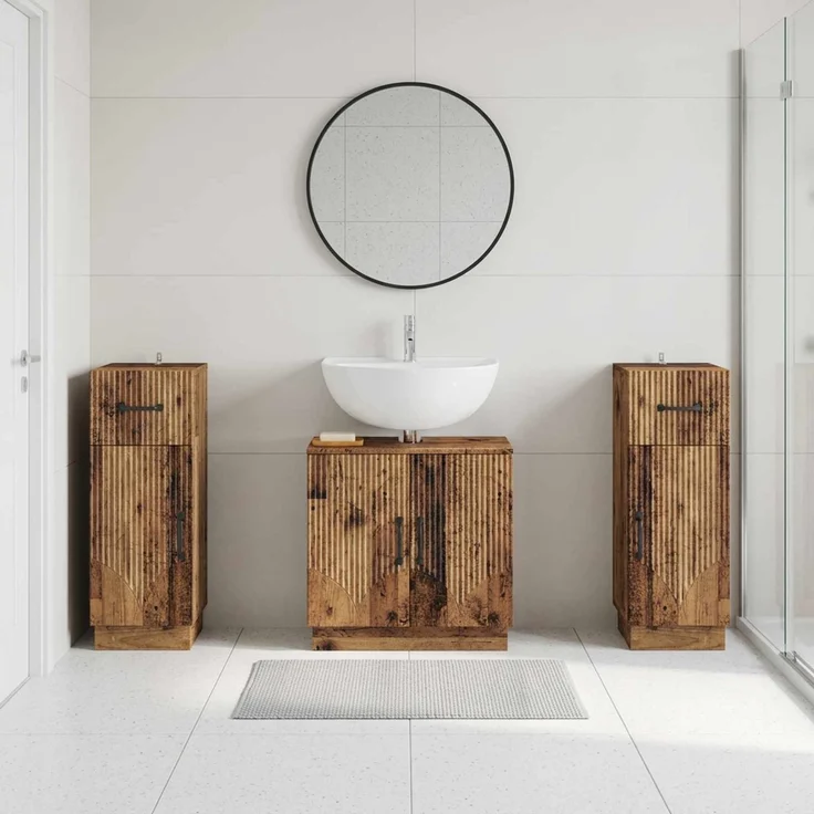 vidaXL 3-teiliges Badezimmer-Schranksystem HOORN 3 stk. Altholz 3418042 – Bild 1