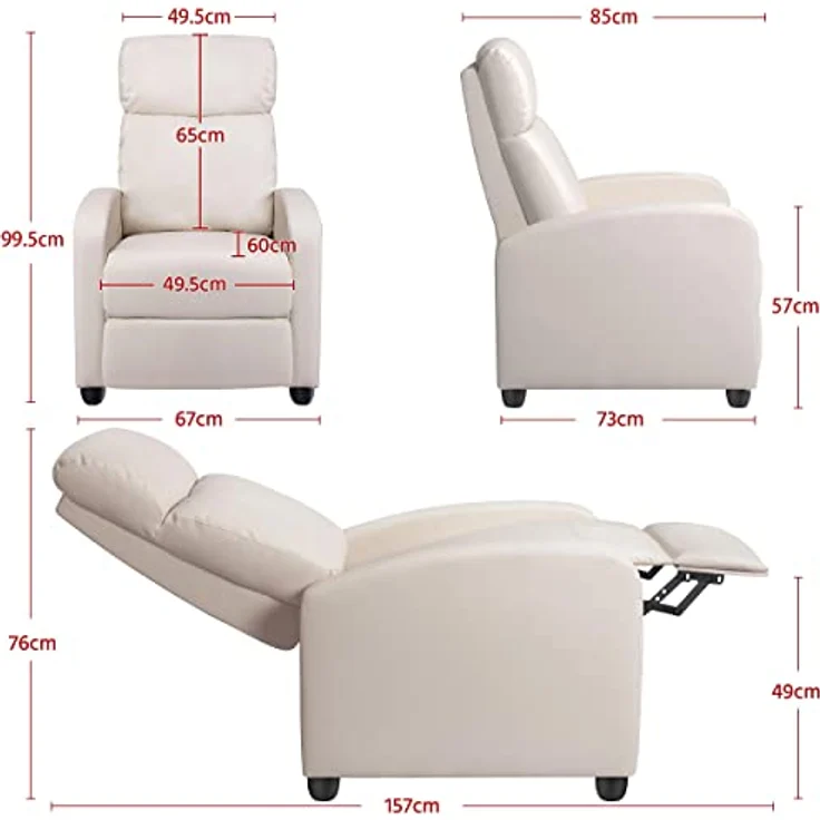 Yaheetech Relaxsessel Fernsehsessel Ruhesessel Liegesessel mit Liege-Funktion Polstersessel Kunstleder verstellbar Einzelliegesessel Wohnzimmer Schlafzimmer Heimkino Beige – Bild 4