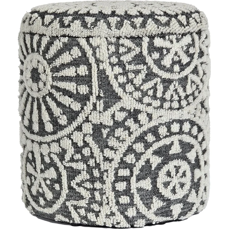 Sitzhocker rund Ø40x45cm Wolle Grau-Creme mit Stauraum Boho Design – Bild 6