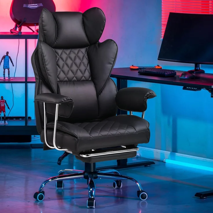 GTPLAYER Gaming Stuhl, Bürostuhl mit Taschenfeder-Lendenwirbelstütze, breiter Büro-Computersessel mit nach außen fixierten weichen Armlehnen und Fußstütze, 180KG, Leder Schwarz – Bild 7