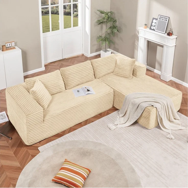 COMHOMA Sofa Big-Sofa, L-förmige Sofa, Couch Ecksofa, Chaiselongue Schlafsofa, mit tiefer Sitzfläche und breiten Armlehnen, Cordstoff – Bild 2