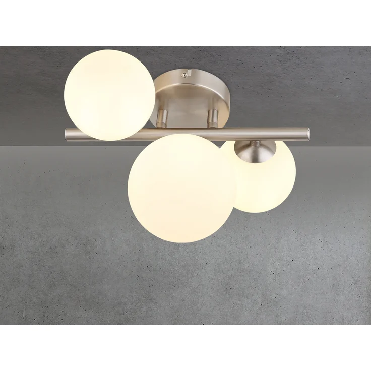 Deckenleuchte RIHA Silber 3-flammig mit Glaskugeln Opalglas Weiß, Breite 28,5cm – Bild 3