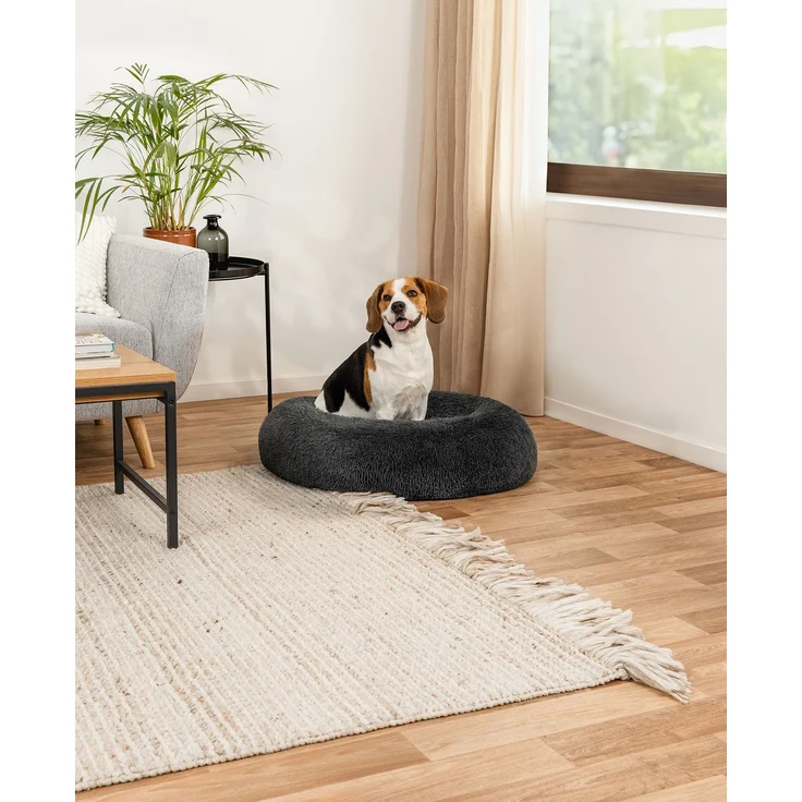 lionto Donut Hundebett, rundes Hundesofa mit Plüschbezug & Anti-Rutsch-Noppen, weich & gemütlich, 80 cm Durchmesser, dunkelgrau – Bild 2