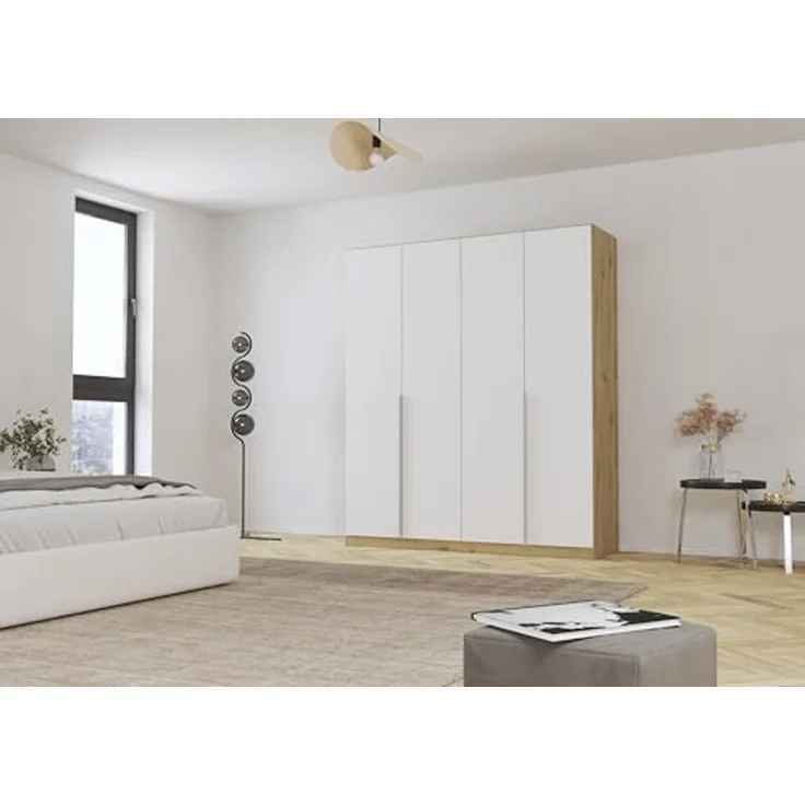 Rauch Möbel Alabama, Kleiderschrank für Schlafzimmer, Kinderzimmer, Wohnzimmer, Garderobe, Flur, 4-türig, mit Zubehör Premium, Farbe Weiß/Eiche Artisan, Holz, Breite 181 cm – Bild 2