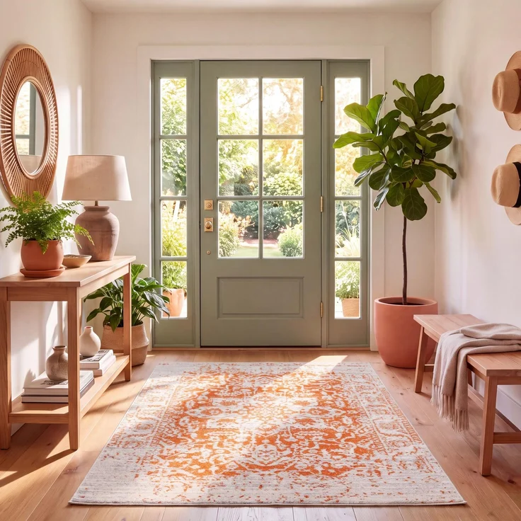 SAFAVIEH Distressed Teppich für Wohnzimmer, Esszimmer, Schlafzimmer - Madison Collection, Kurzer Flor, Orange und Elfenbein, 122 X 183 cm