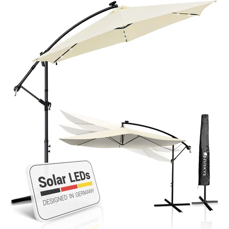 Juskys 'Brazil' Sonnenschirm, Polyester, Grau / Creme, Ø 285 cm, mit Beleuchtung