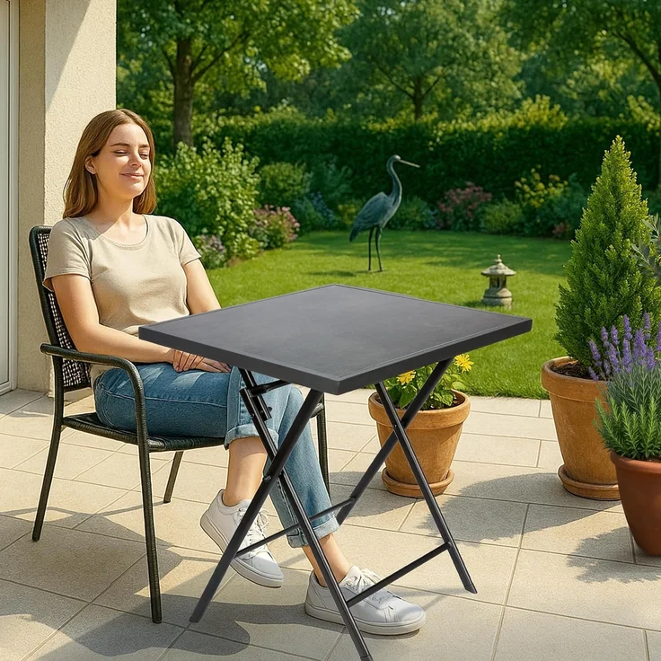 BRUBAKER Gartentisch Bergamo - 58 x 58 cm Balkontisch wetterfest (1-St, Campingtisch eckig mit Stein Optik - Klapptisch für Balkon, Terrasse), Metall Beistelltisch klappbar - Bistrotisch – Bild 9