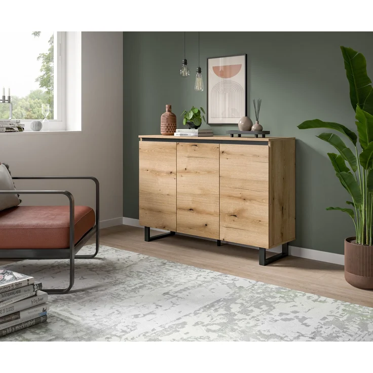 Sideboard B/H/T: 120x84x36 cm in Evoke Oak Nachbildung und schwarz – Bild 5