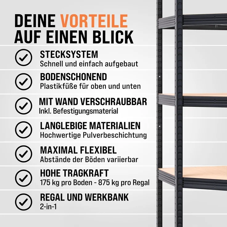 Monzana® 3er Set Schwerlastregal Eckregal 2625 kg 15 MDF-Platten Regal Lagerregal Kellerregal Steckregal Werkstattregal Regalsystem Schwarz – Bild 9