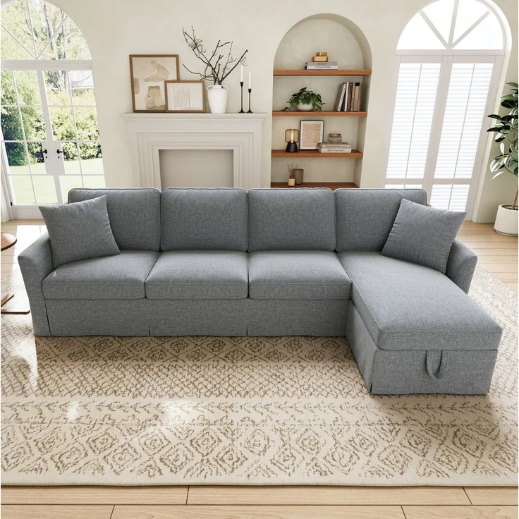 Ecksofa 274 x 128,5 x 83 cm mit Stauraum-Chaiselongue und waschbaren Bezügen, Grau – Bild 3