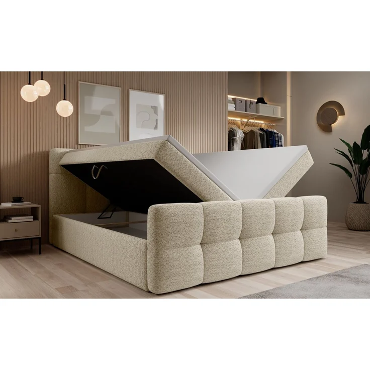 thematys Boxbett mit Bettkasten 160x200cm, mit Bonnellfederkernmatratze H3, Bouclé/Velours, mit Stauraum, mit 3 cm Topper, Creme (Arena 20), Art.-Nr. S04GH0RGLQ3 – Bild 4