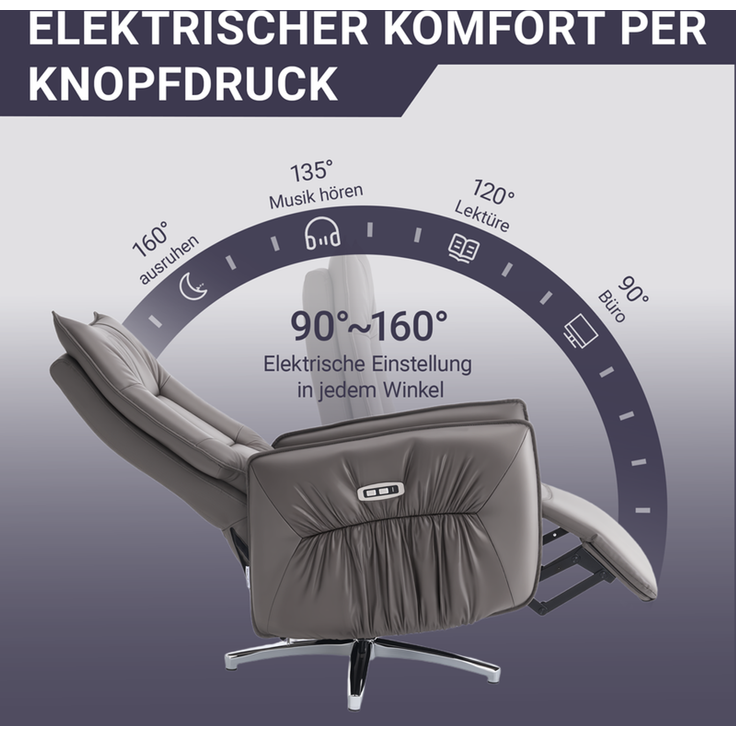 HOME NATURE WOHNKONZEPT Elektrischer Relaxsessel mit USB-Anschluss, elektrisch verstellbarer TV-Sessel mit Liegefunktion, Kunstleder Braun, bis 350 kg, FT9208 – Bild 4