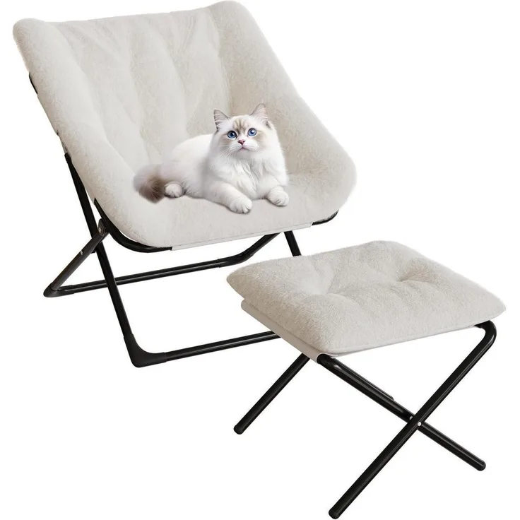 Sessel Klappbar Fußhocker Lesesessel Wohnzimmer Jugendliche Beige