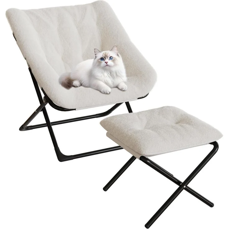 Sessel Klappbar Fußhocker Lesesessel Wohnzimmer Jugendliche Beige – Bild 1