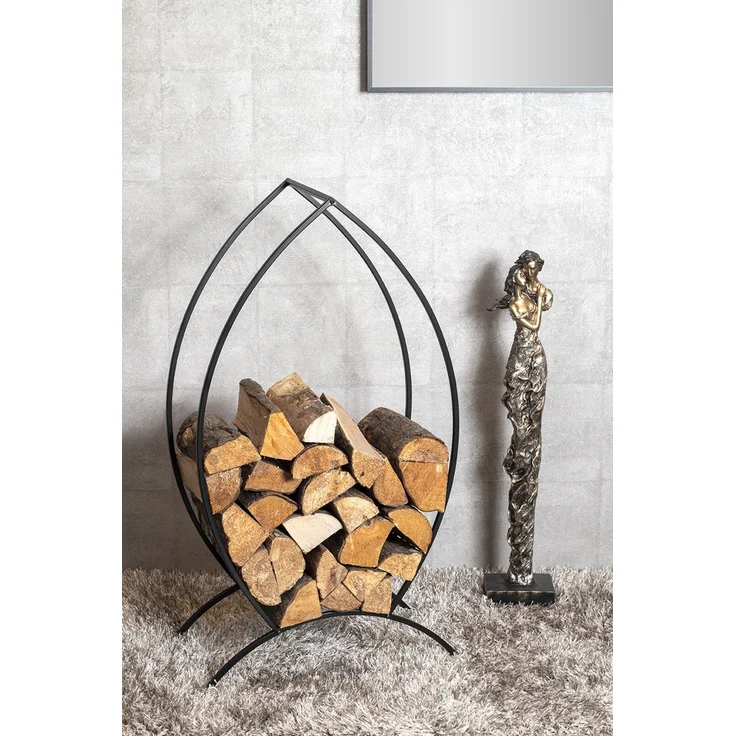 Haku Kaminholzständer oval aus schwarz lackiertem Stahlrohr, freistehend, belastbar bis 30 kg, 47x20x80 cm – Bild 5