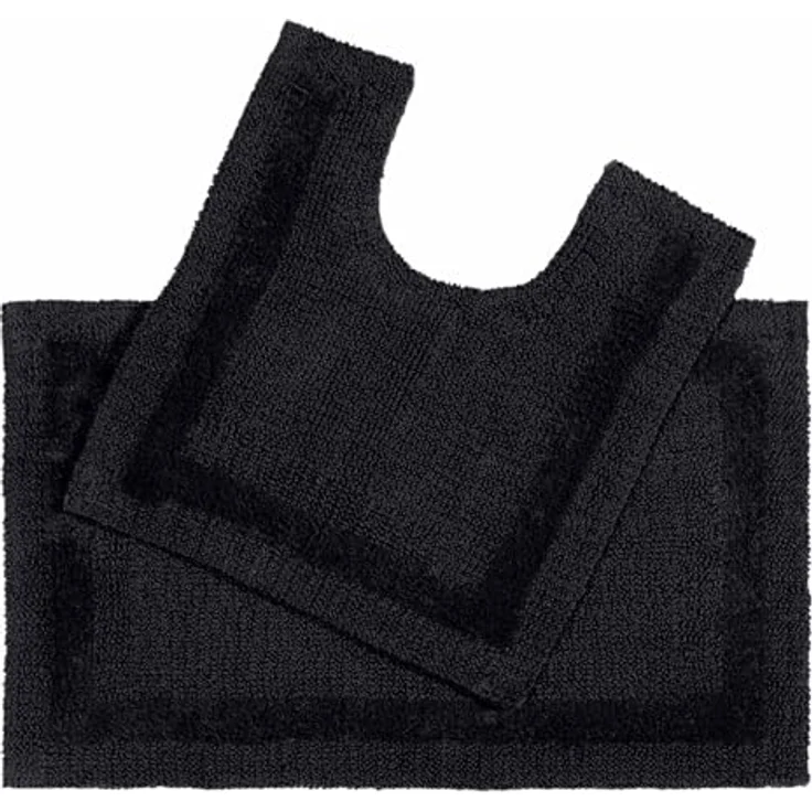 Homescapes Badematte 2 teiliges Luxus Badematten Set 100% Baumwolle schwarz, Höhe 30 mm, Badematte - 50x80 cm, WC Vorleger - 50x55 cm – Bild 2