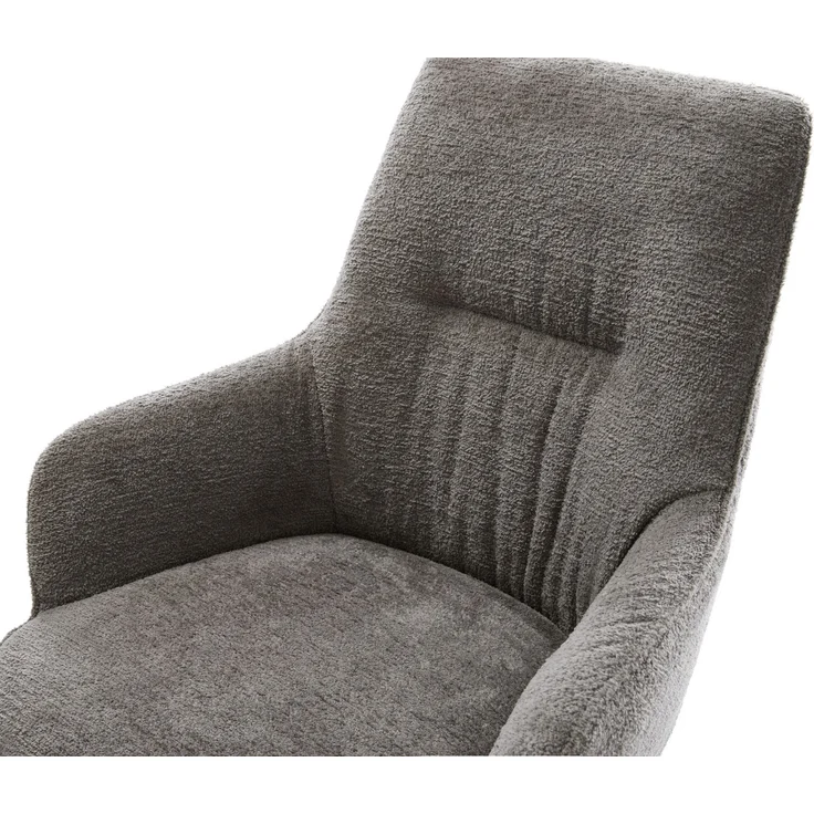 Drehstuhl Zelia-Flex mit Armlehnen Bouclé Soft Schlamm Holzgestell kantig Natur 180° drehbar Taschenfederkern – Bild 4