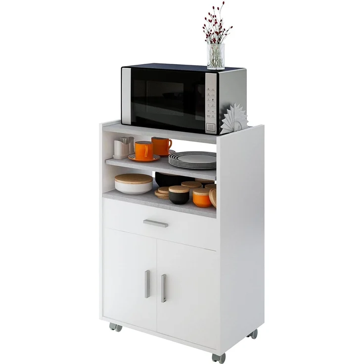 Dmora - Rollwagen Scottsdale, Hilfsmöbel für Küche mit Rädern, Mehrzweckschrank mit 2 Türen und 1 Einlegeboden, cm 59x40h92, Weiß – Bild 8