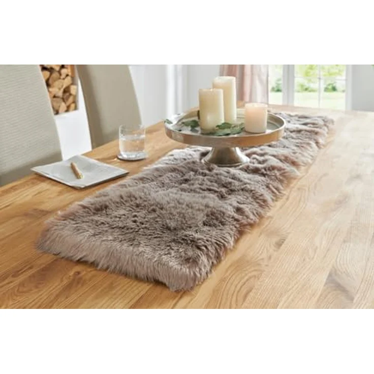 Tischläufer "Platin" aus Kunstfell, beige-braun, 30x120 cm – Bild 2