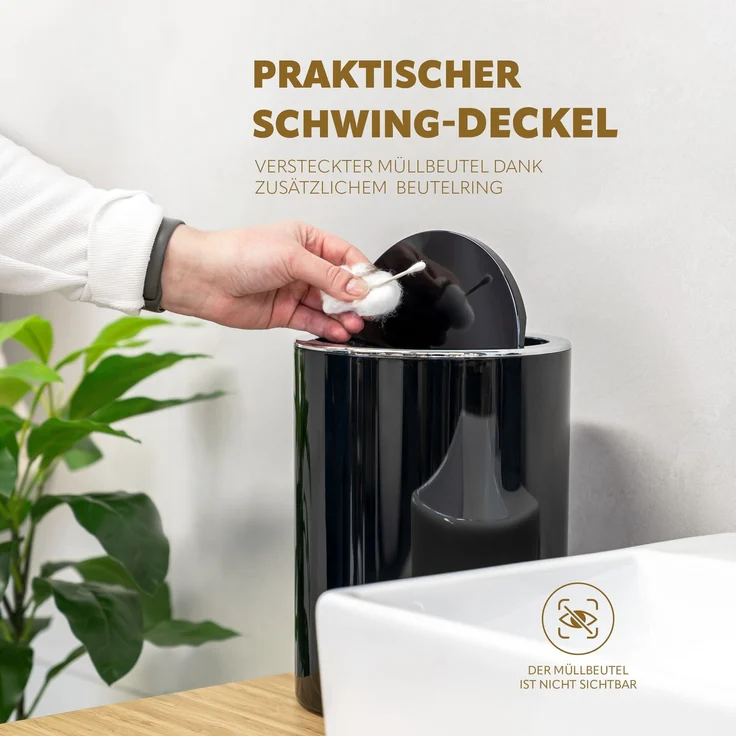 Kosmetikeimer SAVONA inkl. Wandhalterung, mit Schwingdeckel, Badeimer, Kunststoff, 5,5 Liter – Bild 5