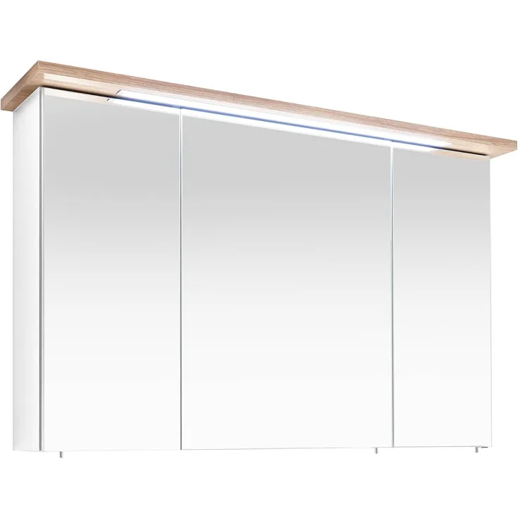 Pelipal Quickset 923 Spiegelschrank 84-III, Holzwerkstoff, Weiß Glanz/Riviera Eiche quer NB, 72 x 115 x 20 cm