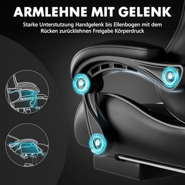 GTPLAYER Gaming Stuhl, Bürostuhl, Ergonomischer Pc Stuhl, Gaming Sessel mit Massagelendenwirbelstütze, Task Stühle mit Fußstütze und Kopfstütze, Grau Kunstleder – Bild 9
