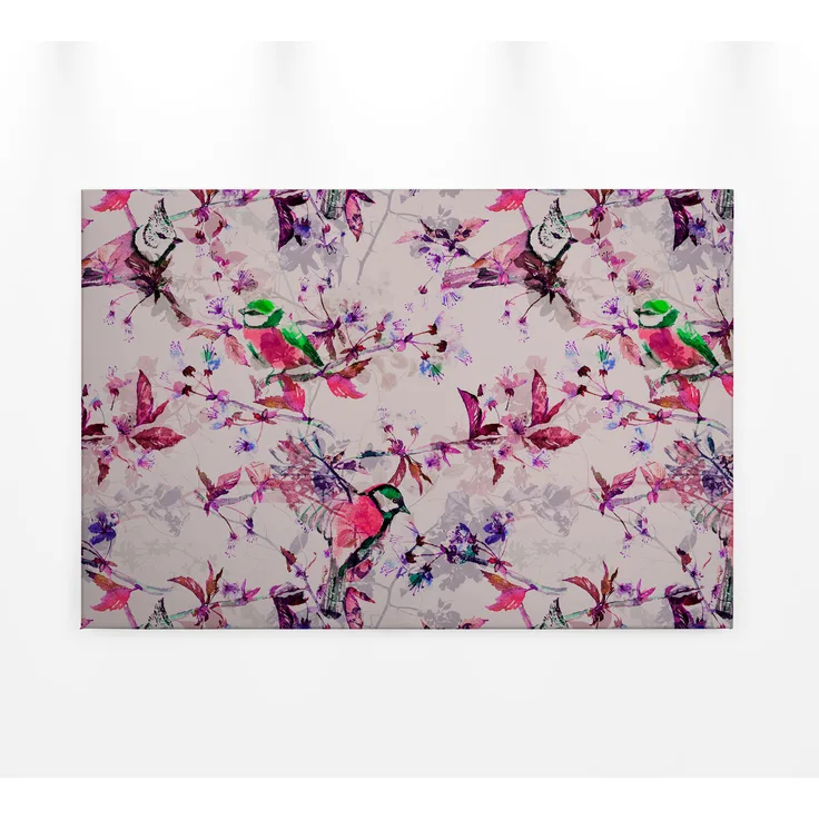 Vögel Leinwandbild Rosa Blau 90x60 DD120350 Keilrahmenbild Wandbild Leinwand