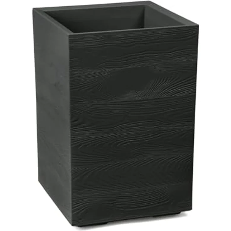 LAMELA Pflanzkübel mit Rollen Höhe 60 cm, 36L – Blumentopf aus Kunststoff in Holzoptik – Übertopf mit Wasserablauf – Modern für Innen & Außen - Wetterfest & Pflegeleicht, Schwarz – Bild 2