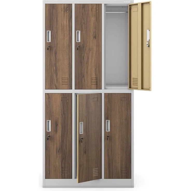 Jan Nowak Arbeitsschutz Garderobenschrank abschließbar, Metallschrank mit 6 Fächern, Spindschrank Stahl mit Kleiderstange, Umkleideschrank für Personal, Betrieb und Sozialraum, 185 x 90 x 45 cm – Bild 4