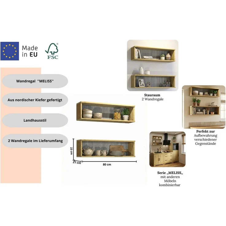 Home affaire Wandregal Meliss, aus nordischer Kiefer gefertigt, Breite 80 cm, 2-tlg – Bild 2