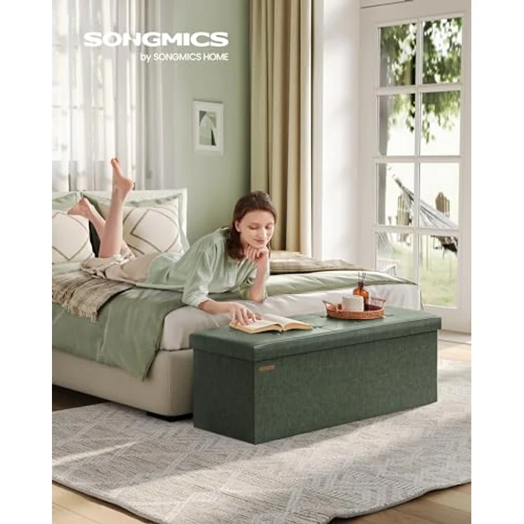 Songmics Sitzhocker Sitztruhe, Sitzbank, Waldgrün, 110L cm – Bild 3