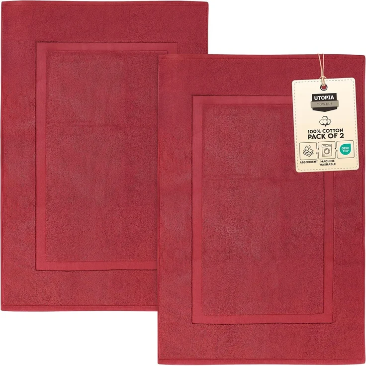 Utopia Towels UT1042 Badematten aus Baumwolle, gebändert, rot, kein Badezimmerteppich, 53,3x86,4 cm, 100% ringgesponnene Baumwolle, sehr saugfähig und maschinenwaschbar, für Dusche und Badezimmer – Bild 1