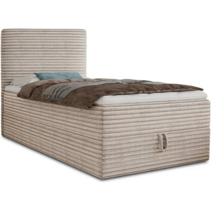 Boxspringbett Mollo Mini mit Bettkasten und Matratzentopper - Einzelbett mit Bonell-Matratze und Topper, Polsterbett in weichem Cordstoff, Bett, Schlafzimmer (Beige (Tilia 03), 90 x 200 cm) – Bild 4