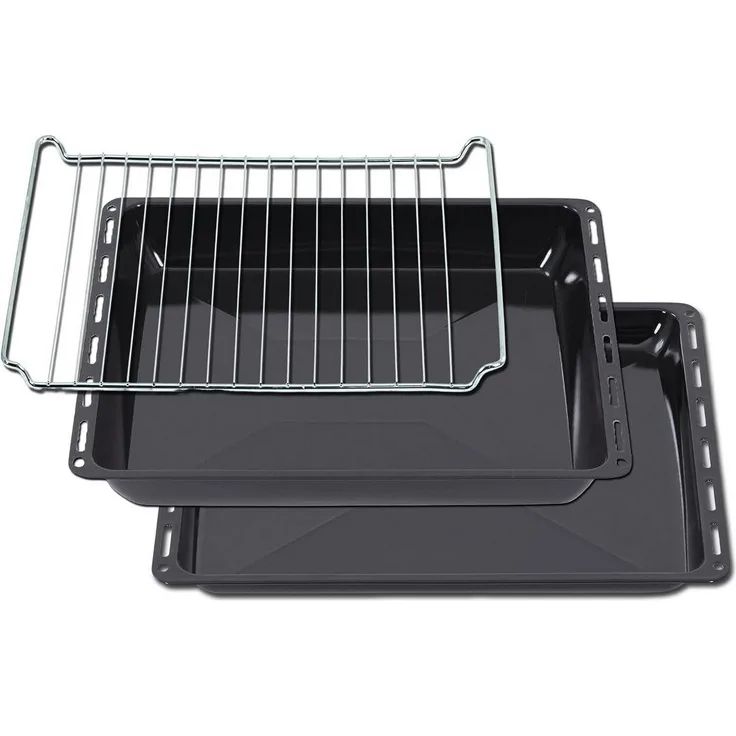 ICQN Backblech Fettpfanne 445x375 mm 25 und 50 mm, Emaille, (Set, 3-St, Backbleche und Verchromt Backofenrost), Kratzfest & Rostfrei, 44,5x37,5 cm