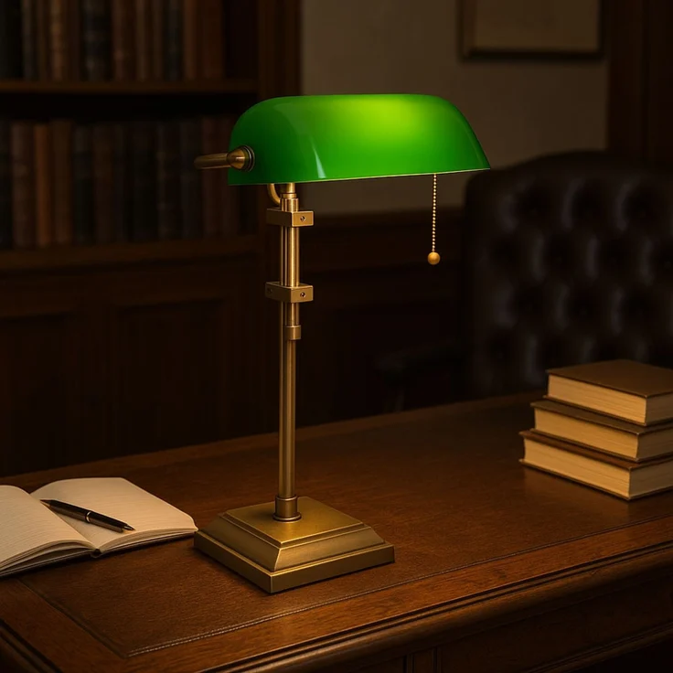 LED Bankerlampe Tischlampe, grün, messing, höhenverstellbar, H 56 cm – Bild 4