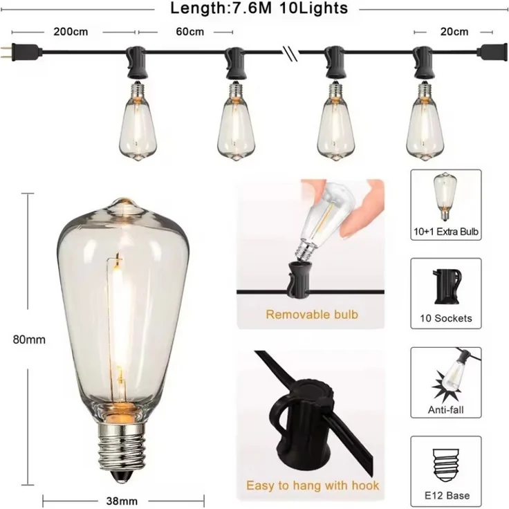 Athlix LED-Lichterkette ST38 LED-Lichterkette für den Außenbereich, dimmbar, wasserdicht, bruchsicher, sicheres Handling – Bild 2