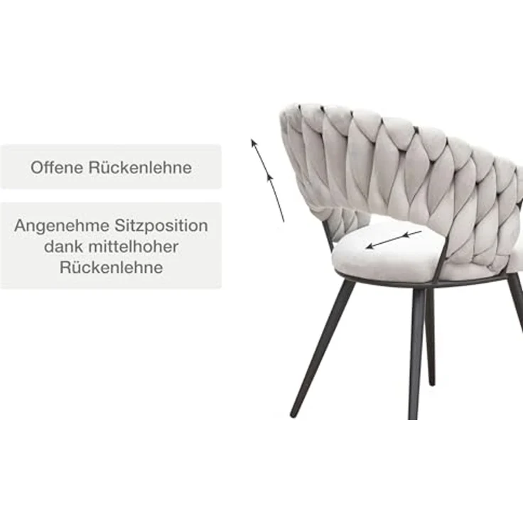 LC Home Esszimmerstuhl »Nancy« Flechtoptik Samt Armlehnstuhl Designerstuhl (Einzelstuhlset, 4 St), Gestell aus Metall – Bild 7