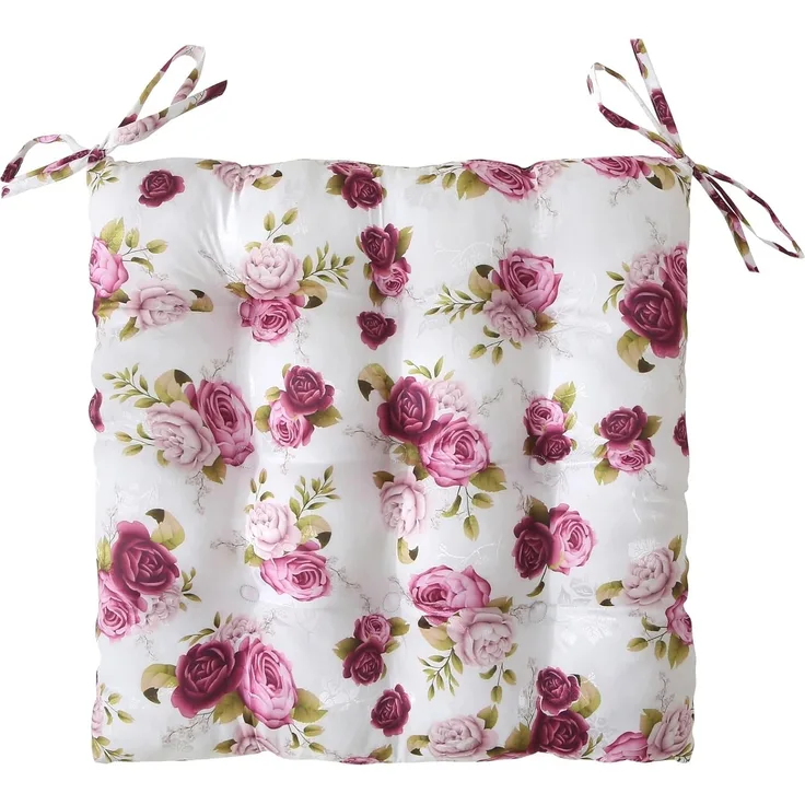 WOMETO 'Rosi' Sitzkissen, Polyester Rosen creme weiß rosa, 40 x 40 x 4 cm