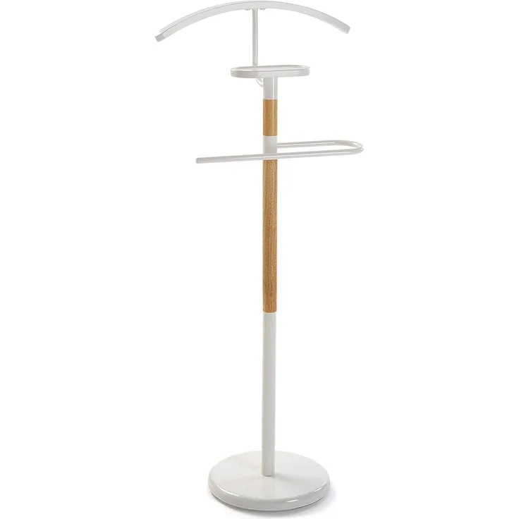 Versa Holstebro Moderner und multifunktionaler Herrendiener mit 2 Haken oder Aufhängern für Männer- oder Damenkleidung, Maßnahmen (H x L x B) 112 x 28,8 x 46,5 cm, Metall und Holz, Farbe: Weiß