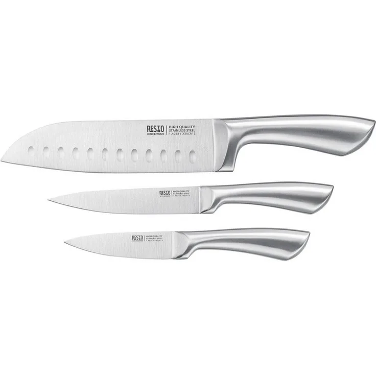 RESTO Kitchenware Messer-Set Merope, Edelstahlmesser 3-teilig in Magnet-Geschenkbox (Set, 3-tlg), Santoku-Messer 18 cm, Universalmesser 13 cm, Schälmesser 9 cm