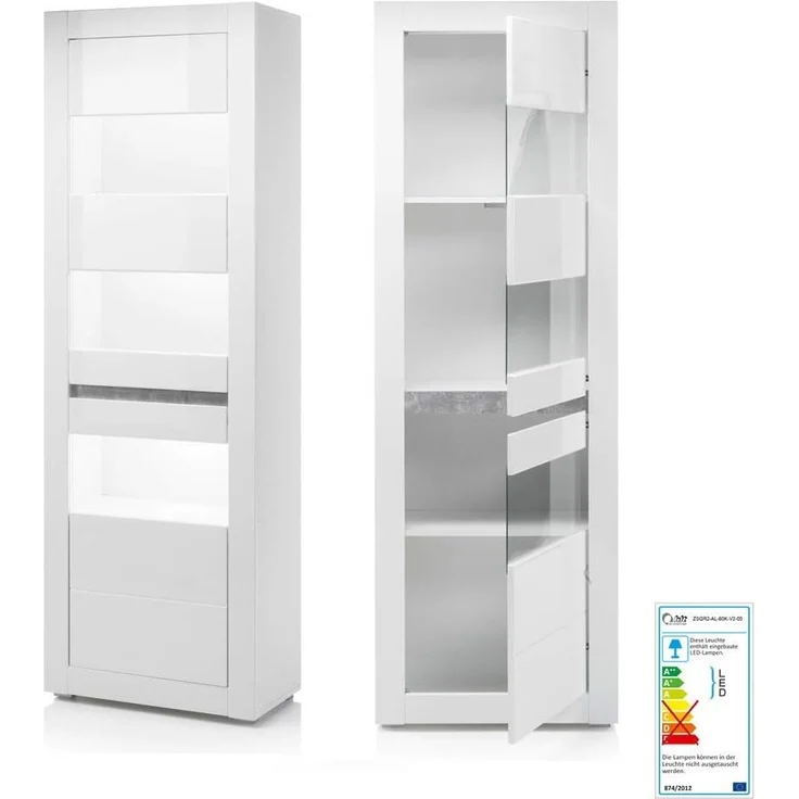 Lomadox Wohnwand COGO-61, (2-St), mit Vitrinen inkl. LED und Sideboard in weiß Hochglanz 369 x 198 x 42 cm – Bild 6