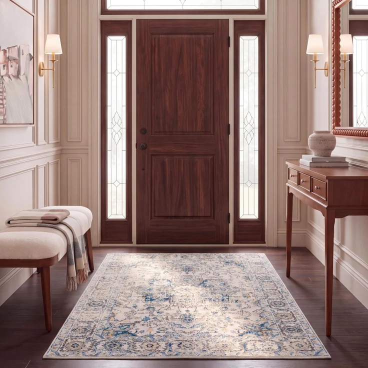 SAFAVIEH Distressed Teppich für Wohnzimmer, Esszimmer, Schlafzimmer - Madison Collection, Kurzer Flor, Grau und Elfenbein, 155 X 229 cm