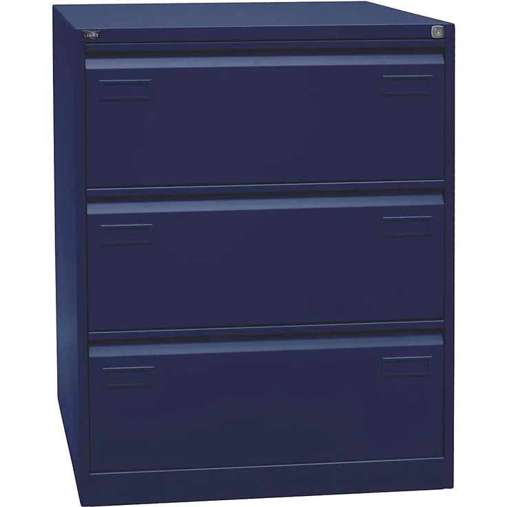 Bisley LIGHT Hängeregistraturschrank, doppelbahnig, DIN A4, 3 HR-Schubladen, Farbe oxfordblau – Bild 6
