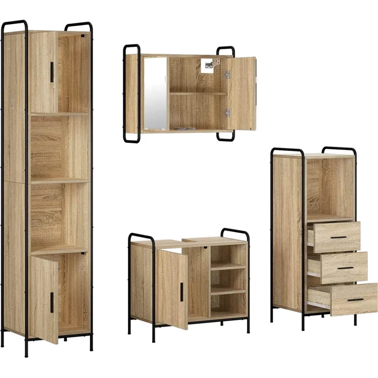 vidaXL Badezimmerschrank-Set 4 stk. Sonoma-Eiche 40 x 36 x 181 cm 3444628 – Bild 7