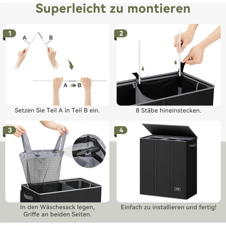 SOLEDI 160L Wäschekorb XXL mit Deckel und 3 Wäschesack – Bild 7