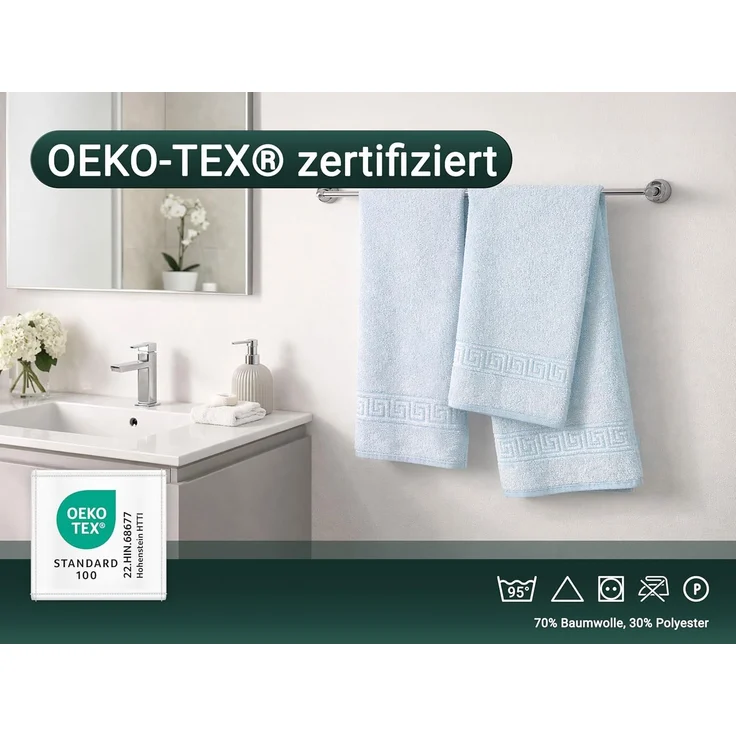 ZOLLNER 10er Set Handtücher, 70% Baumwolle, 30% Polyester, 50x100 cm, blau – Bild 5
